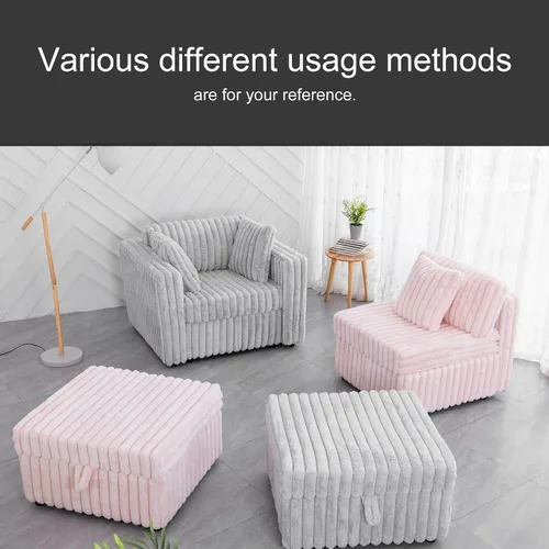 Vista 3 de Sofá sin huesos, sofá de burbujas de gran tamaño, sofá modular con almacenamiento multifunción, cómoda tela de felpa acrílica de conejo sintético