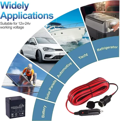 Vista 7 de Cable de extensión de encendedor de cigarrillos resistente de 12 V/24 V de 6 pies con luz LED para bomba de neumáticos de automóvil, compresor