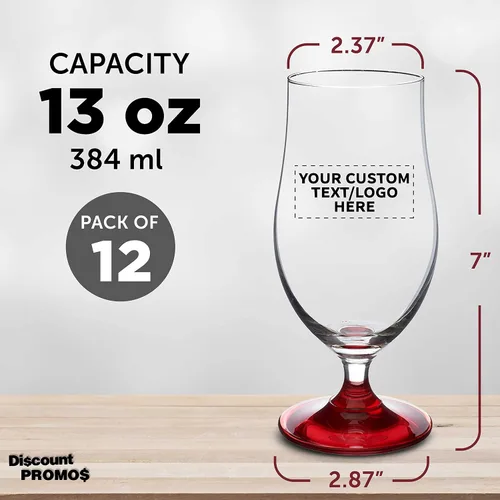 Vista 5 de DISCOUNT PROMOS Toscana, vasos de agua grandes personalizados de 13 onzas, juego de 12 unidades, texto personalizable, logotipo, cristalería