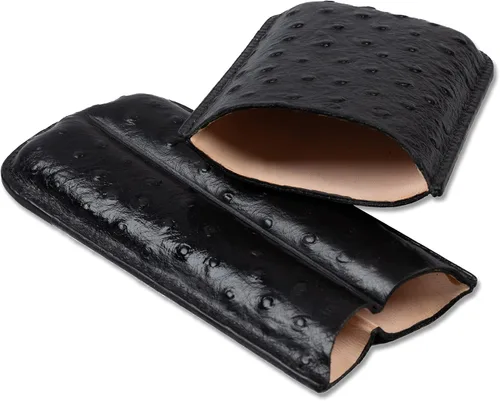Vista 4 de Prestige Import Group - Estuche de viaje estilo avestruz de cuero con 2 puros - Negro