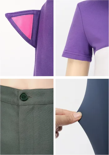 Vista 2 de DAZCOS Disfraz de cosplay con capucha blanca y morado para mujer, talla de EE. UU., con medias para Halloween