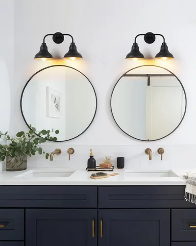 Vista 5 de 18-Inch 2-Light Farmhouse Bathroom Vanity Light Over Mirror, Black