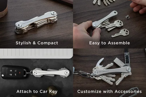 Vista 5 de KeySmart - Llavero organizador de llaves, de titanio, plateado, para uso diario, llavero para llave inteligente de automóvil, hasta 14llaves