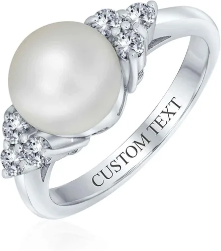 Vista 3 de Anillo de compromiso personalizable para fiesta nupcial, piedras laterales de circonita cúbica, color blanco, solitario, perlas cultivadas en agua