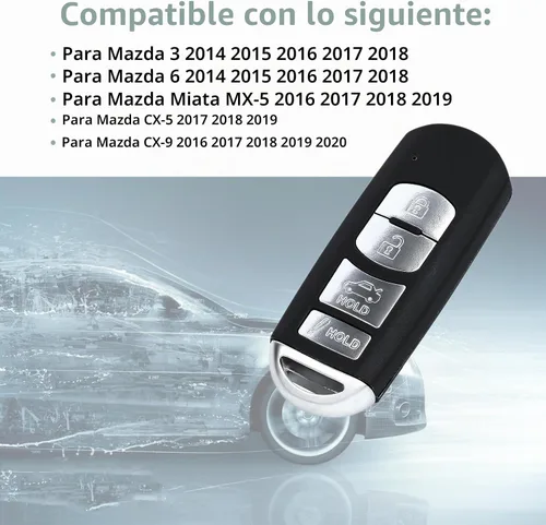 Vista 2 de Beefunny Funda de llave de repuesto para mando a distancia de coche, 4 botones, para Mazda 3 6 2014-2018 SKE13D-01 (Solo funda de llave)
