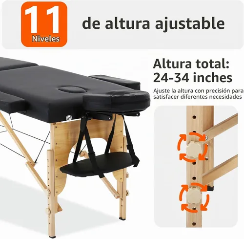 Vista 4 de PayLessHere Cama de Masaje Portátil Mesa de Masaje de 24 pulgadas de Ancho Cama de Pestañas 2 Plegable Altura Ajustable Mesa de Spa con Bolsa No
