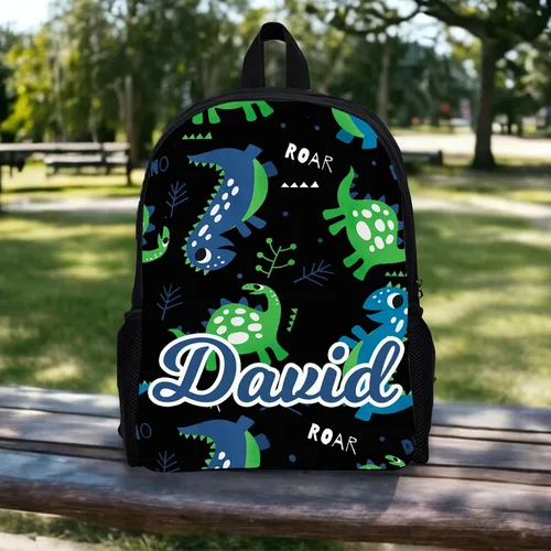Vista 6 de Mochila escolar de dinosaurio personalizada, mochila con nombre personalizado, mochila ligera para niñas y niños, mochila casual, Estilo 3, Casual