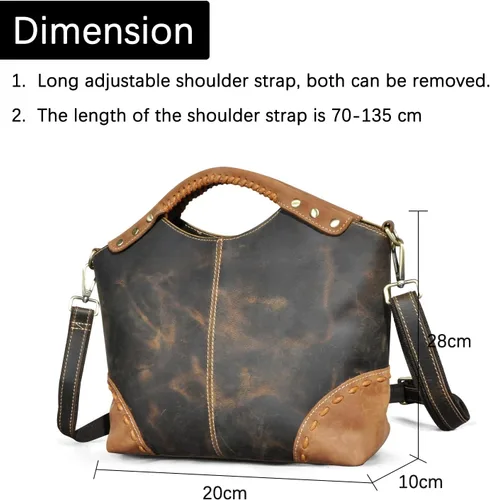 Vista 4 de Bolso cruzado de cuero genuino de caballo loco grueso bolso de hombro con asa superior para las mujeres 6640
