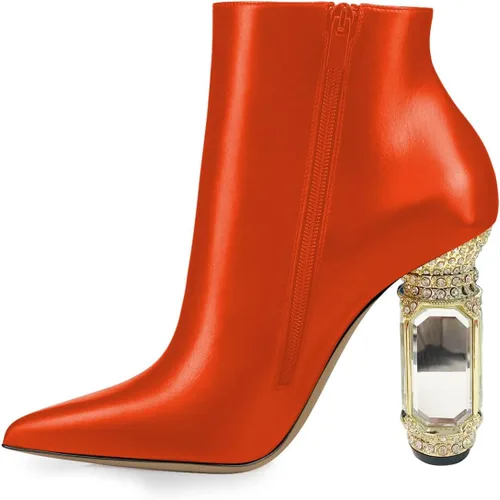 Vista 15 de FSJ Botas de tacón alto con punta puntiaguda para mujer, con tacón alto, con cremallera lateral brillante, estilo casual, para uso diario, zapatos