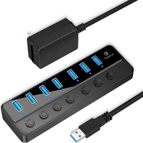 Vista 10 de Qeefun Hub USB 3.2 de 10 Gbps con 2 puertos USB A y 2 puertos de datos USB-C 3.2, divisor USB 3.2 Gen 2, cable largo extendido de 4 pies y puerto