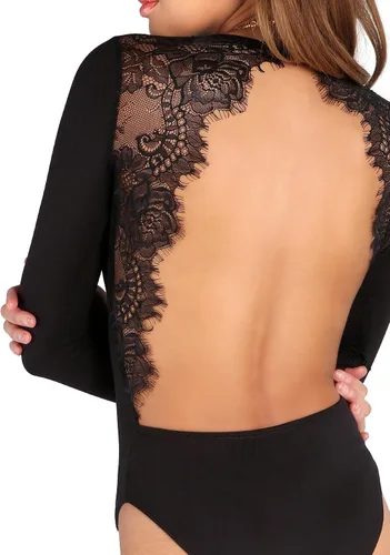 Vista 4 de Body mangas largas DIDK para mujer, sin espalda, con apliques de encaje