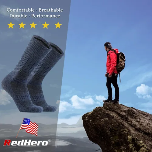 Vista 3 de Calcetines acolchados de lana merina para hombre, para senderismo, senderismo, senderismo, suaves, acogedores, ajuste térmico, control de humedad