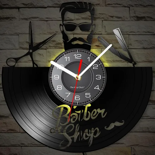 Vista 8 de Reloj de pared decorativo de 12 pulgadas con 7 modos luminosos, reloj de pared decorativo vintage para peluquería, disco de vinilo, reloj de pared