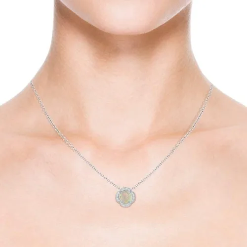 Vista 4 de Angara Natural Opal Halo Pendant Necklace for Women Girls in 14K Solid GoldPlatinum October Birthstone Jewelry Gift for Her BirthdayWedding