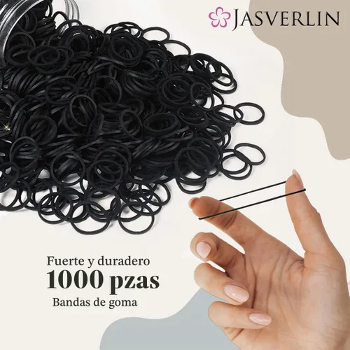 Vista 4 de JASVERLIN Bandas de goma pequeñas negras para el cabello, 1000 piezas, 1/2 Negro