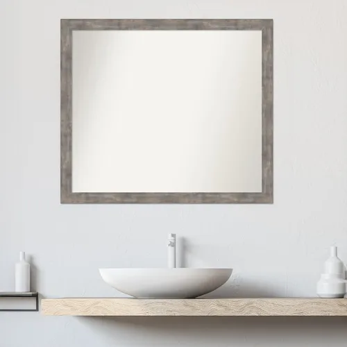 Vista 113 de Amanti Art Silver Bathroom Mirror for Over Sink, 26x35 Custom Made Marred Pewter Rectangle Vanity Mirror, Large Casual Wood Frame, Hangs Horizonally