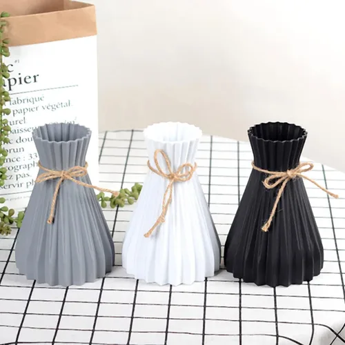 Vista 2 de Queenbox Jarrones de plástico plegables de papel de 4.7 x 7 pulgadas con cuerda, irrompible, geométrico, único, floreros artificiales para flores