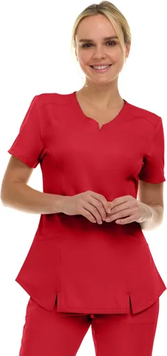 Vista 10 de MediChic Scrubs Top Quirúrgico para Mujer con Cuello en V con Muesca Elástico de Moda con Dos Bolsillos, Tela Flex de Fácil Cuidado Blanco