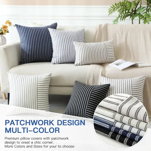 Vista 6 de OTOSTAR Paquete de 2 fundas de almohada a rayas con retazos de estilo campestre, fundas de cojín modernas para decoración del hogar, fundas