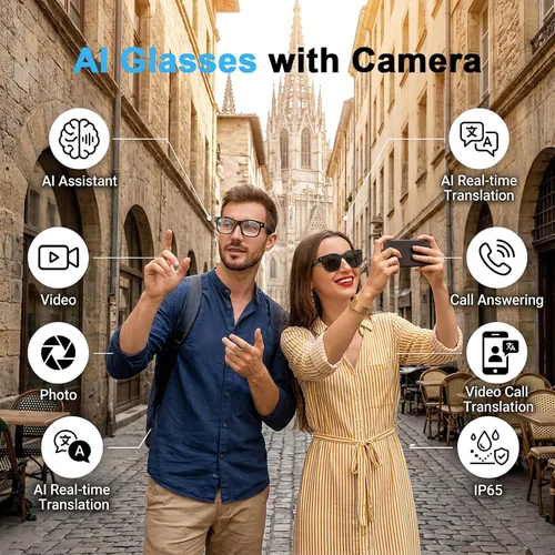 Vista 2 de AI Smart Glasses with Camera, 8MP HD Bluetooth Camera Glasses for Women Men