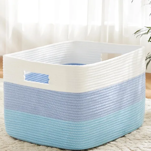 Vista 11 de Artfeel - Cesta de manta rectangular, cestas tejidas para almacenamiento, cesta de lavandería de 30L para decoración de guardería, cesta