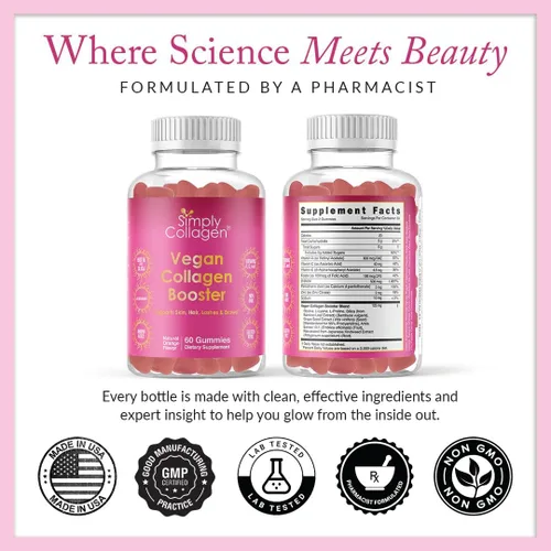 Vista 9 de Simply Collagen® Gomitas de colágeno veganas para mujeres y hombres, colágeno a base de plantas con biotina, vitaminas A, C y E, refuerzo