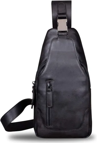 Vista 2 de IVTG Bolso bandolera de cuero genuino para hombres y mujeres, bolso cruzado de hombro en el pecho, mochila de senderismo, mochila vintage hecha a