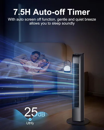 Vista 7 de Uthfy Ventilador de torre oscilante para dormitorio, ventilador de pie portátil con control remoto, 3 modos, 3 velocidades, temporizador de 7.5
