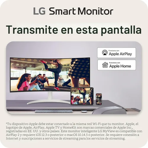 Vista 3 de LG 34SR60QC-W 34 pulgadas QHD (3440x1440) Monitor inteligente curvo con transmisión, pantalla ultraancha, webOS, HDR10, 100Hz, altavoz incorporado