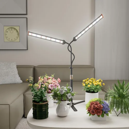 Vista 8 de Lámpara para cultivo de plantas con soporte ajustable de 15 a 47 pulgadas, lámpara de cultivo de plantas de tres cabezales con bombillas LED rojas