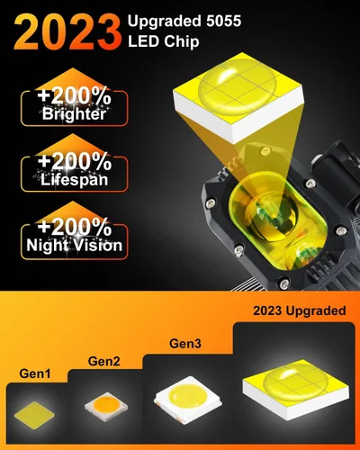 Vista 3 de Luz de cápsula de 4 pulgadas, luz cuadrada todoterreno con 12,000 lm súper brillante 5055 LED, luz antiniebla para conducción todoterreno para Jeep