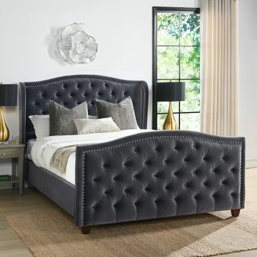 Vista 30 de Jennifer Taylor Home - Cama Anastasia de tamaño Queen de terciopelo resistente en color verde oliva Terciopelo de rendimiento verde oliva