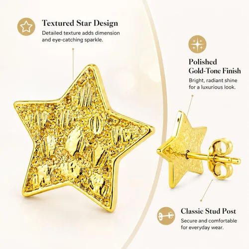 Vista 4 de Pendientes de estrella de oro, pendientes de pepita chapados en oro de 14