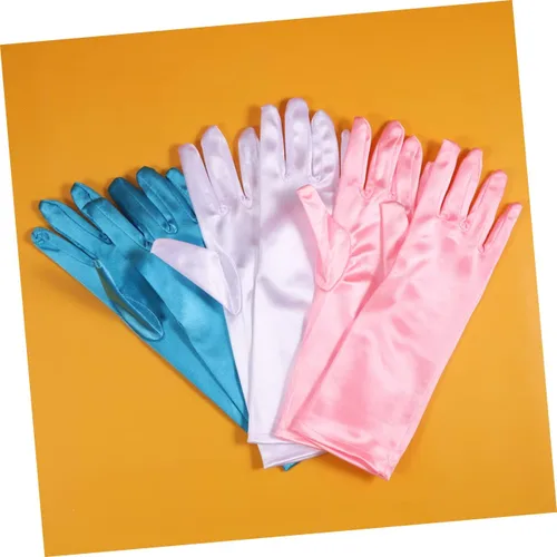 Vista 4 de Juego de 3 pares de manos de satén para niños, guantes de princesa de satén para niños, guantes de princesa blancos para niños, recuerdos
