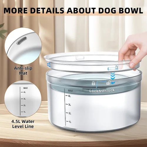 Vista 5 de Decflow Tazón de agua para perros de 1.2 galones, sin derrames, 4.5L de gran capacidad, cuencos para perros a prueba de derrames con disco flotante