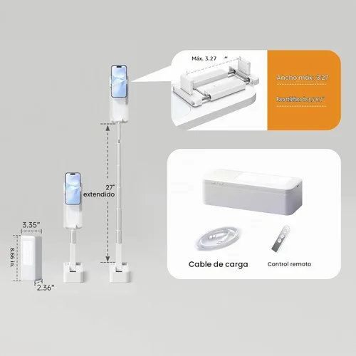 Vista 5 de 4smarts Trípode de grabación para teléfono con luz LED, giratorio de 360°, soporte portátil y extensible para teléfonos inteligentes de 3.5 a 6.9