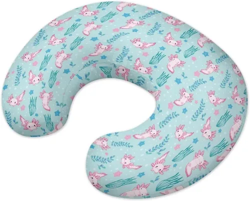 Vista 2 de Funda de almohada de alimentación de ajolote azul, funda de almohada de lactancia materna con margaritas para niñas recién nacidas, funda
