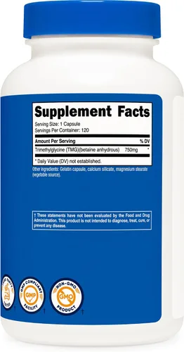 Vista 5 de Nutricost TMG (trimetilglicina) 750 mg, 120 cápsulas