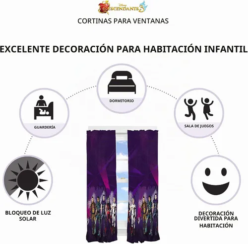 Vista 2 de Franco - Juego de cortinas con alzapaños para ventanas de habitación infantil
