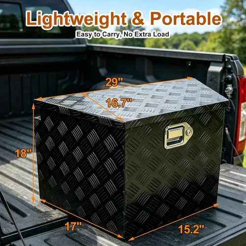 Vista 7 de Caja de herramientas de aluminio chapada en negro de 29 pulgadas, caja de herramientas impermeable con cerradura y llave para caravanas