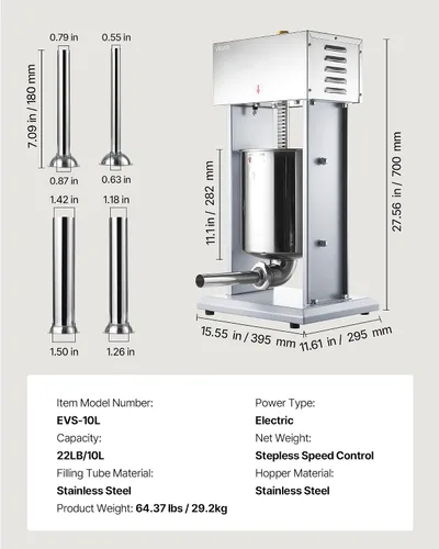 Vista 7 de VEVOR Relleno eléctrico de salchichas, relleno vertical de carne de 22 10l