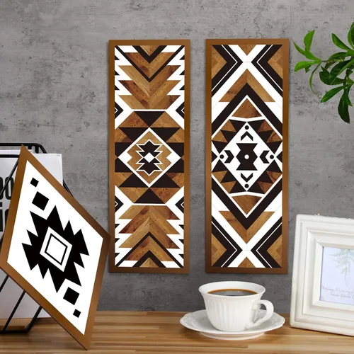 Vista 3 de Tatuo 6 Piezas de Decoración de Pared Azteca Occidental para el Hogar Estilo Granja Sureste Marco Colgante de Pared Arte Abstracto Moderno Boho