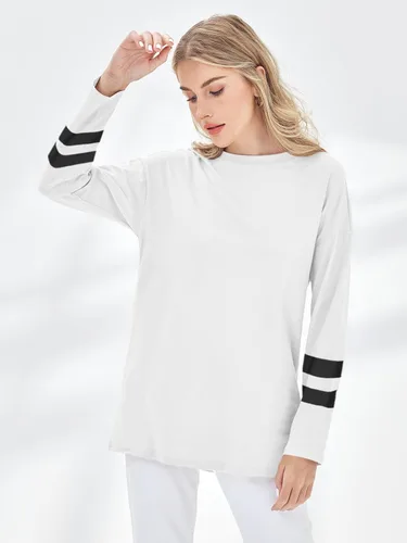 Vista 26 de Fisoew Camisetas de manga larga para mujer, holgadas, casuales, con cuello redondo, blusa suave