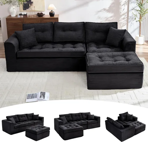 Vista 9 de ROXGOX Sofás seccionales para sala de estar, moderno sofá deshuesado con asiento profundo, sofá modular con diván en forma de L, pana de felpa,