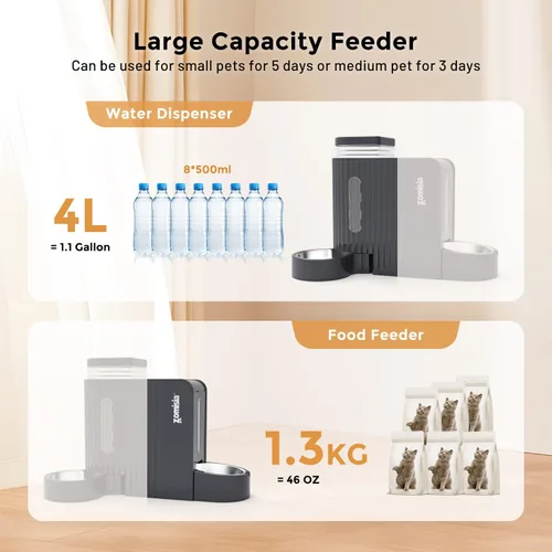 Vista 4 de ZOMISIA Alimentador de gravedad para gatos y dispensador de agua con cuencos de acero inoxidable 304, alimentador automático 2 en 1 para gatos