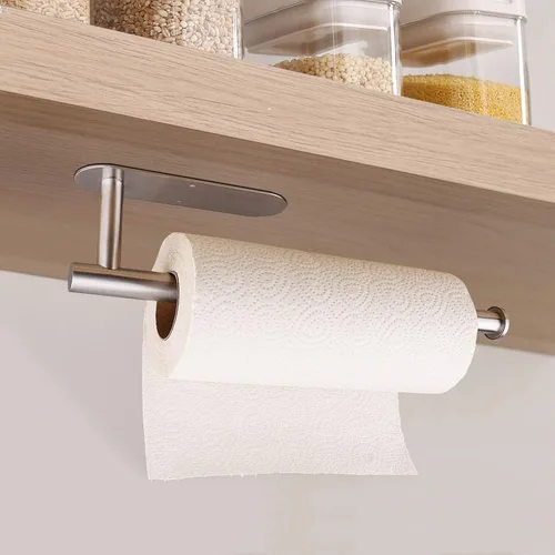 Vista 2 de Toalleros de papel para cocina, toallas de papel a granel, autoadhesivos, para debajo del gabinete, ambos disponibles en adhesivo y tornillos, acero