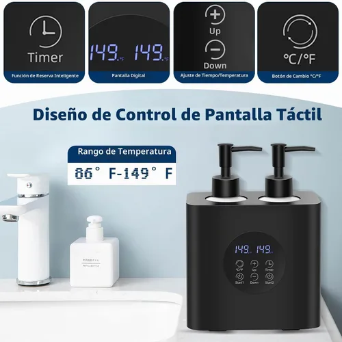 Vista 2 de Yofuly Máquina calentada con dispensador de doble loción con botellas de Negro