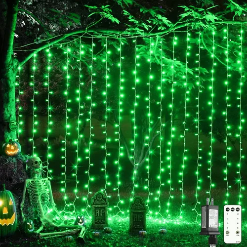 Vista 22 de JMEXSUSS 200 luces LED de cortina rojas, blancas y azules, 6.5 pies x 6.5 pies, 4 de julio, luces USB enchufables, 8 modos patrióticos de cortina