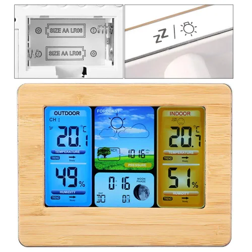Vista 5 de Bewinner Estación meteorológica para interiores y exteriores, estación meteorológica digital LCD, reloj portátil para montaje en pared o termómetro