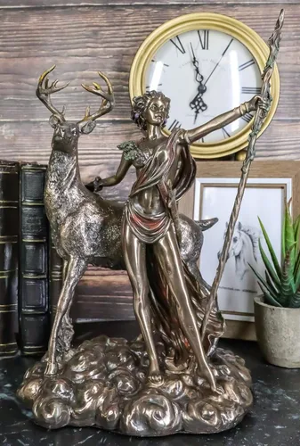 Vista 7 de Ebros Diosa griega romana de la caza Luna y naturaleza Diana con estatua de ciervo Artemisa La cazadora escultura 11.5 pulgadas de alto